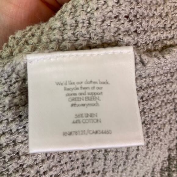 Eileen Fisher light gray yellow trim linen blend sweater size Petite Large PL - Picture 10 of 11